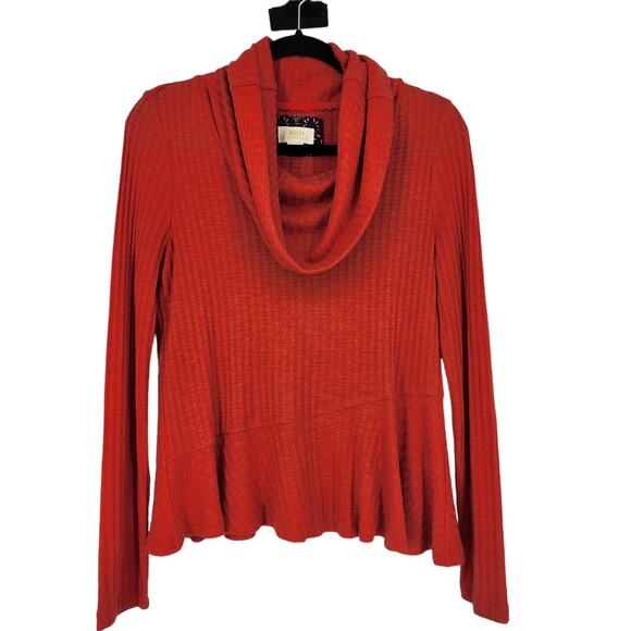 Anthropologie Maeve Red Addie Ruffled Hacci Long Sleeve Pullover Top Size Small - Picture 1 of 6